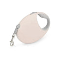 Retractable dog leash with nylon rope and plastic casing, in Blue, Pink, or White, sizes S and L.