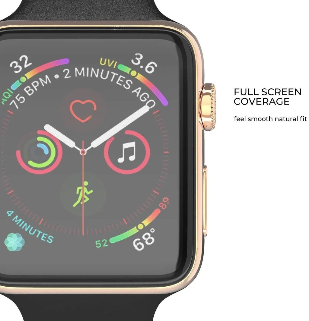 PMMA curved full screen protective film for Apple Watch in transparent black, sizes 38mm to 49mm
