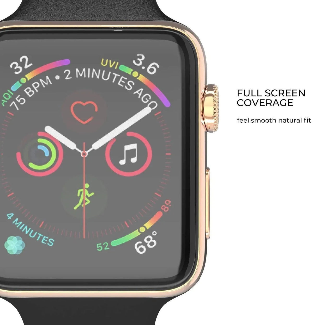 PMMA curved full screen protective film for Apple Watch in transparent black, sizes 38mm to 49mm