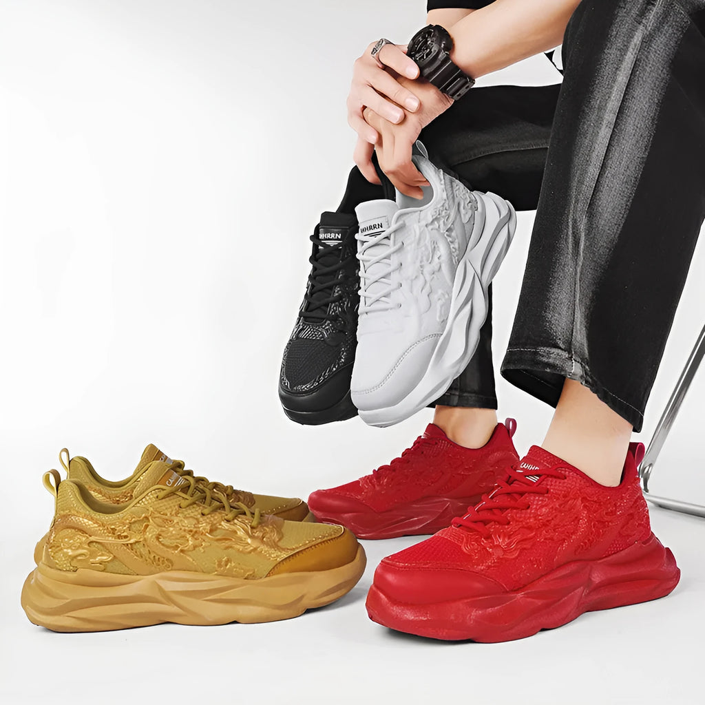 Chinese loong breathable casual sneakers in dragon design colours with rubber soles