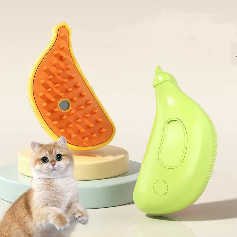 3-in-1 pet steam brush in green for cats and dogs with USB rechargeable design