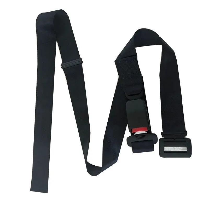 Black ABS maternity seat belt adjuster with metal buckle for pregnant passenger safety.