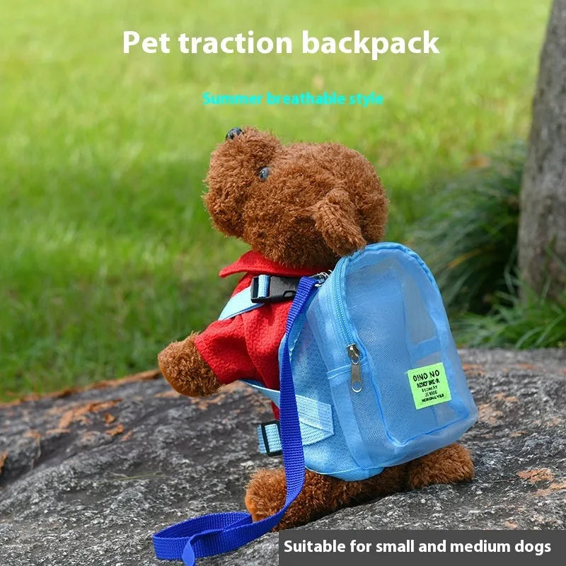 Solid colour dog backpack canvas storage bag in breathable polyester fabric