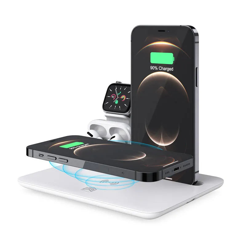 Black or white desktop wireless charging station bracket for phones, headphones and watches