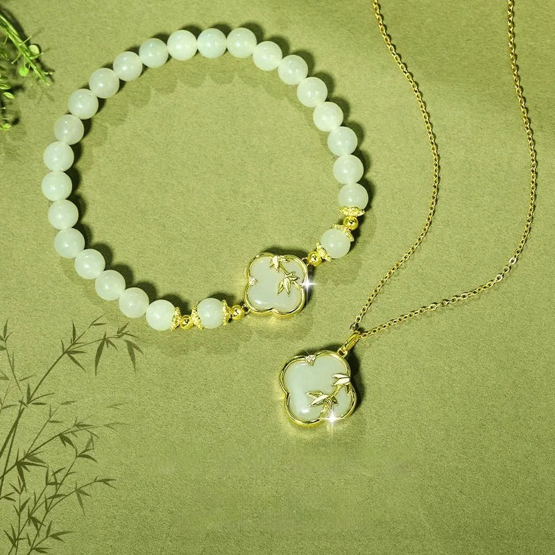 Hetian jade leaf bracelet, approximate 18cm, national style inlaid jade, random jade colour