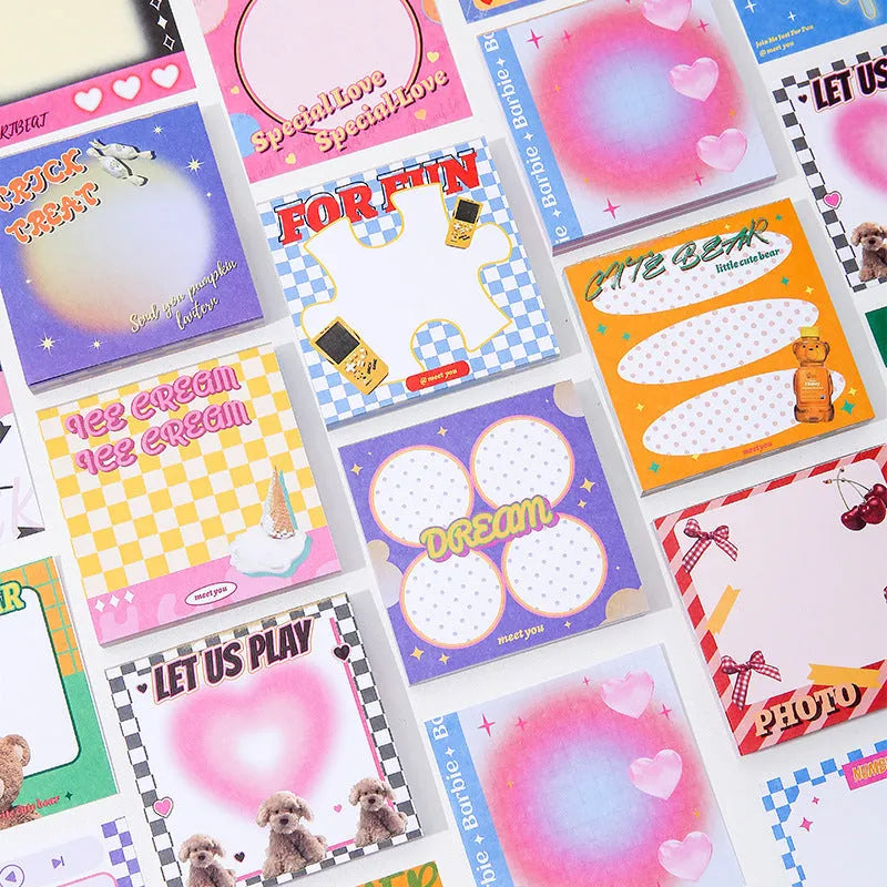 Rectangular tear-off note paper pad with 90 writing paper sheets and eight Korean style cover designs