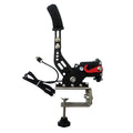 Aluminum and stainless steel linear handbrake with clamp for racing simulators compatible with G29 and T300RS