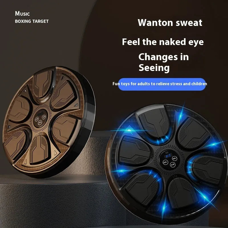 Black leather and PP intelligent music boxing wall target with gloves for home training.