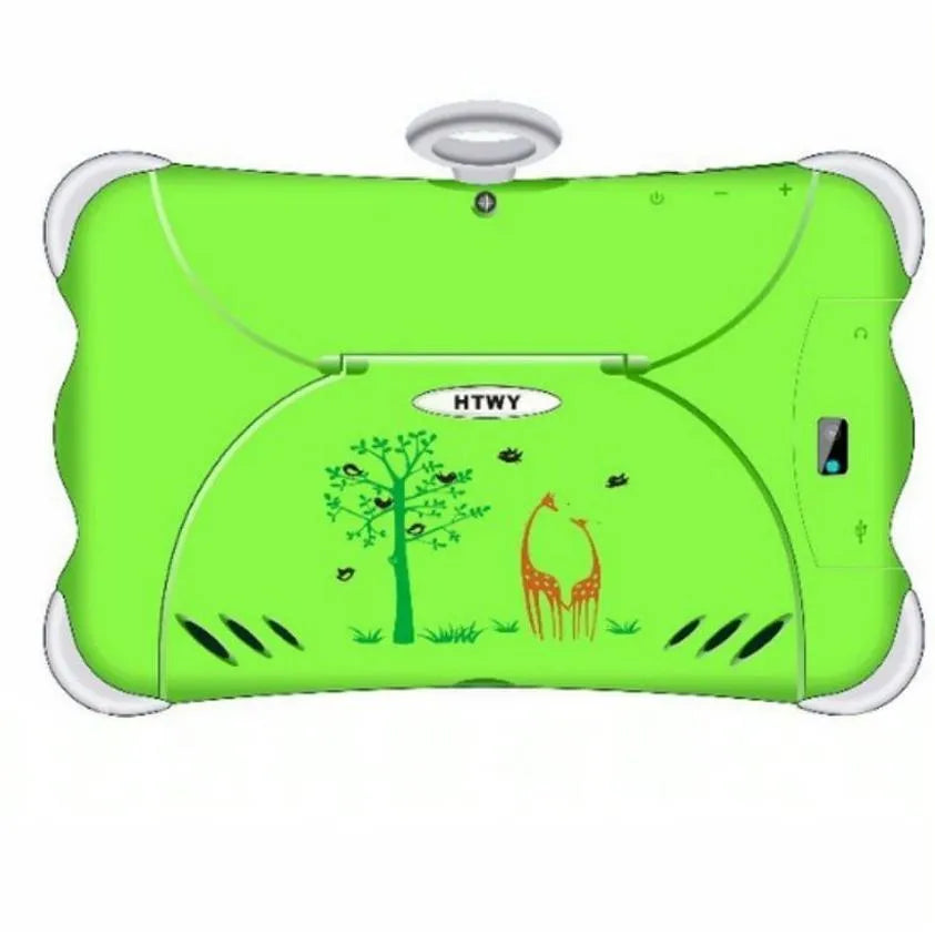 7-inch children's learning tablet in cartoon colours with stand showing 3G calling functionality