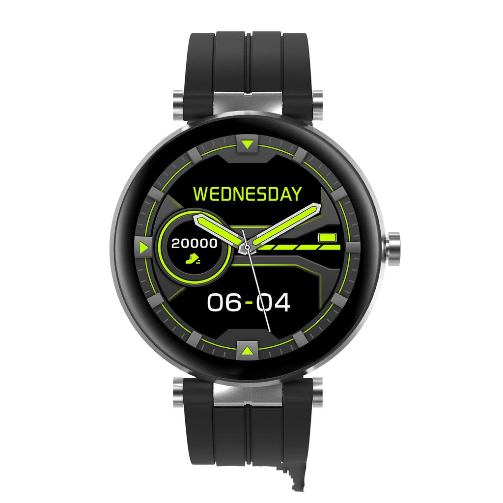 Smart watch with blood pressure and heart rate monitor on a silicone wrist strap, showing a 1.3-inch display.
