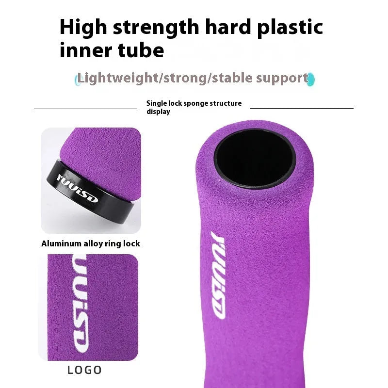 A pair of soft sponge mountain bike handlebar grips in biange colour, showcasing their lightweight 41g design.