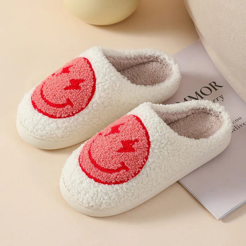 Women's plush cartoon love style home slippers with non-slip PVC sole in Big Love design