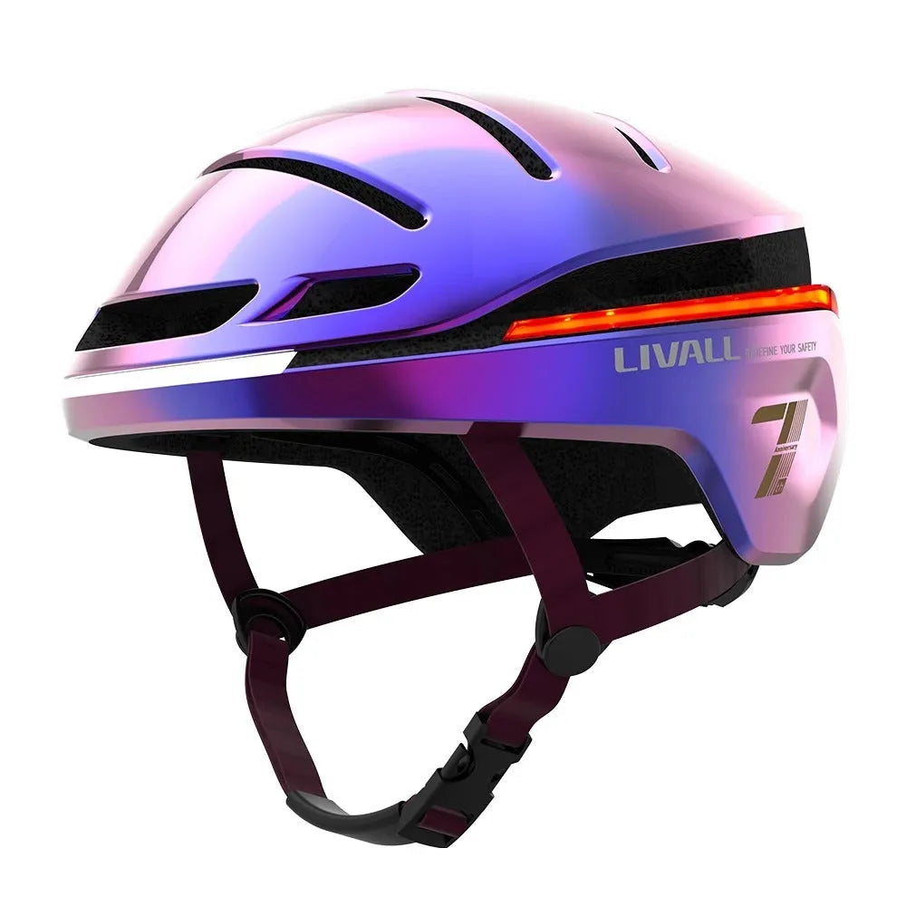 Smart bicycle helmet with LED flash control, EPS PC construction, 58-62 cm fit, Aurora Purple colour