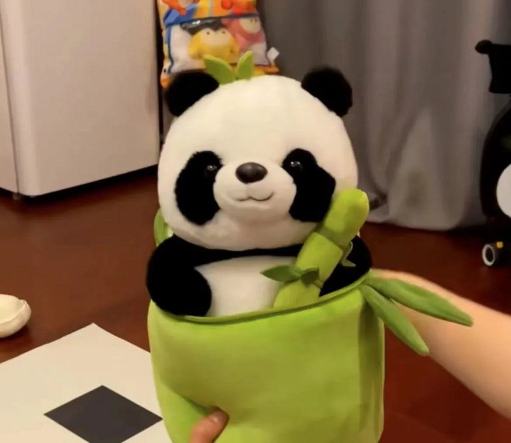 Simulated bamboo tube flower panda pillow plush toy 25cm PP cotton filling animal shape