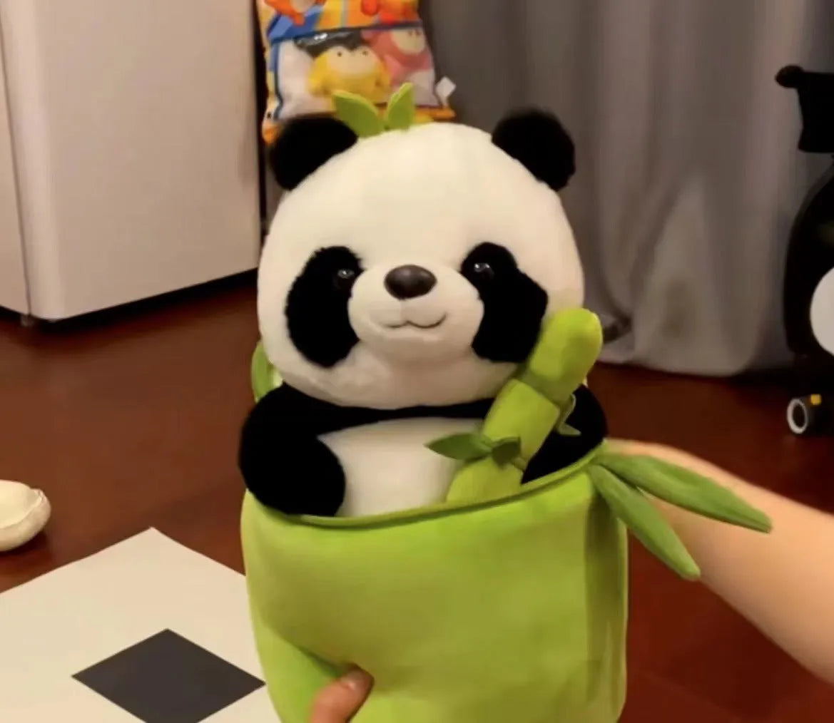 Simulated bamboo tube flower panda pillow plush toy 25cm PP cotton filling animal shape