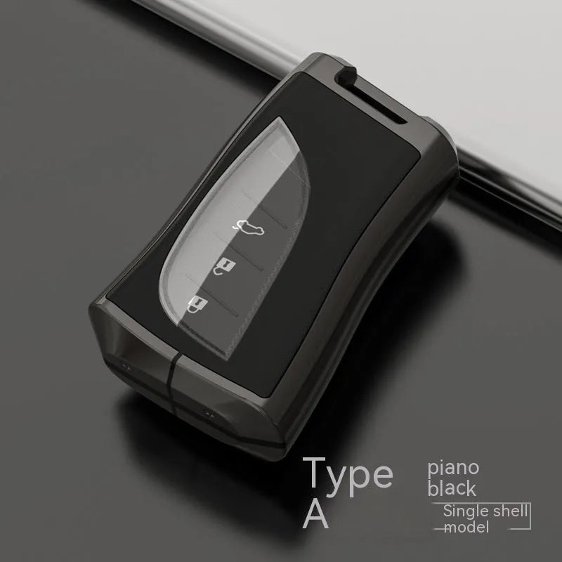 Black zinc alloy and TPU car key case for Lexus A series with metal clip and key ring cutout