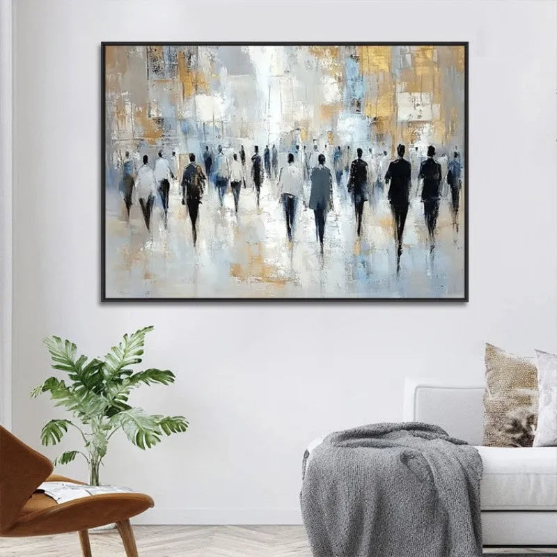 Hand-painted abstract street scene oil painting on canvas for home living room wall decor