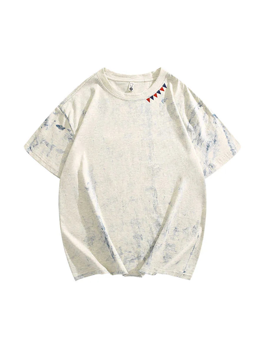 Grey tie dye printed short sleeve T-shirt with loose fit and round neck collar
