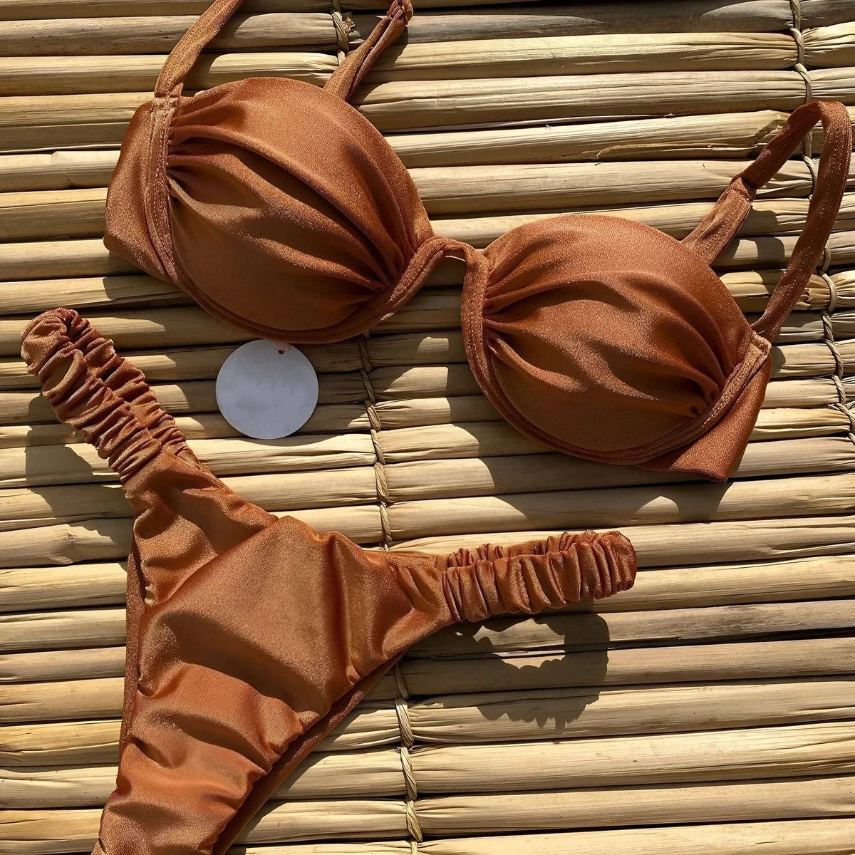 Women's underwire bikini swimsuit in khaki colour with sleeveless briefs style