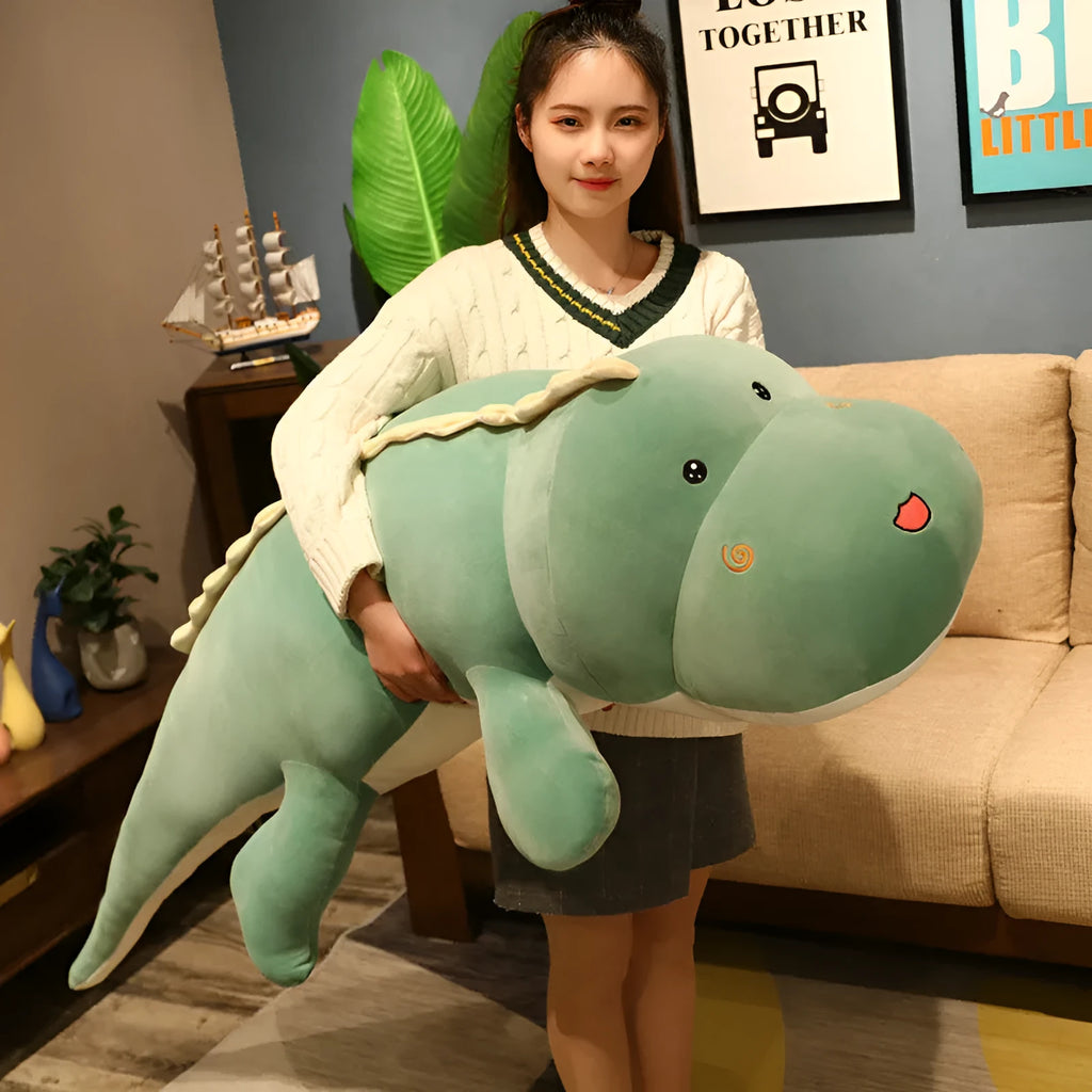 Large dinosaur plush pillow sleeping bed doll in green, blue, pink, purple or yellow, 50cm to 150cm