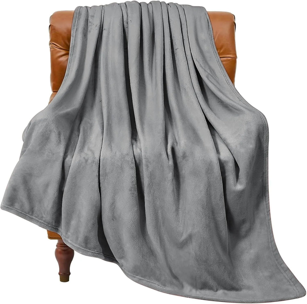 Light grey polyester coral flannel blanket for office naps and air conditioning, shown in a solid colour