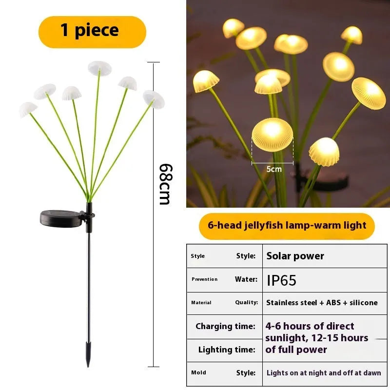 Solar fibre optic garden light in stainless steel with IP55 protection and butterfly, cherry blossom, or mushroom jellyfish style