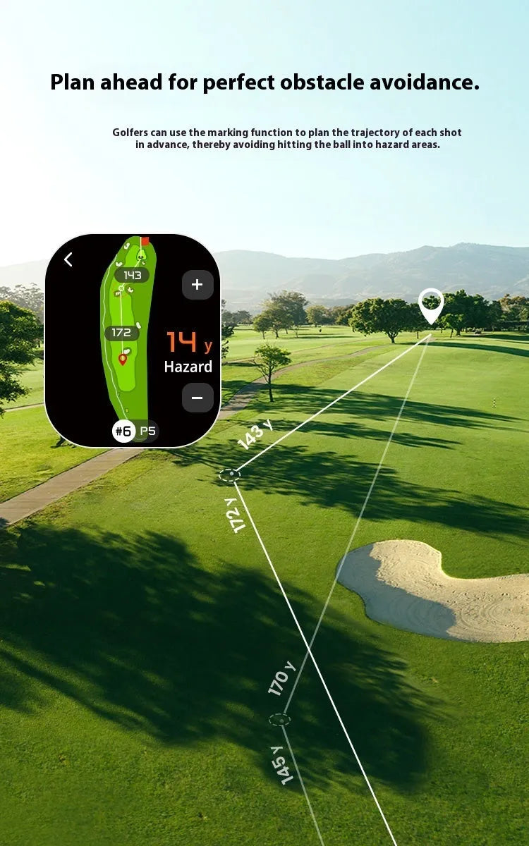 Black GenePro G1 GPS golf rangefinder with optical lens and AMOLED touchscreen display