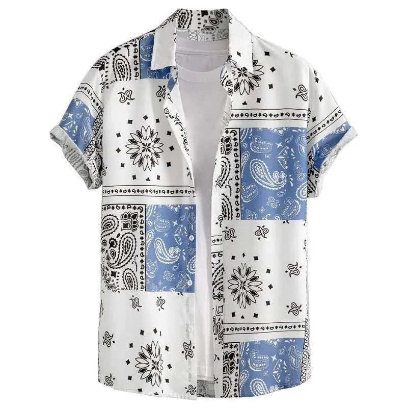 Men's slim fit Hawaiian short sleeve shirt with digital floral print.