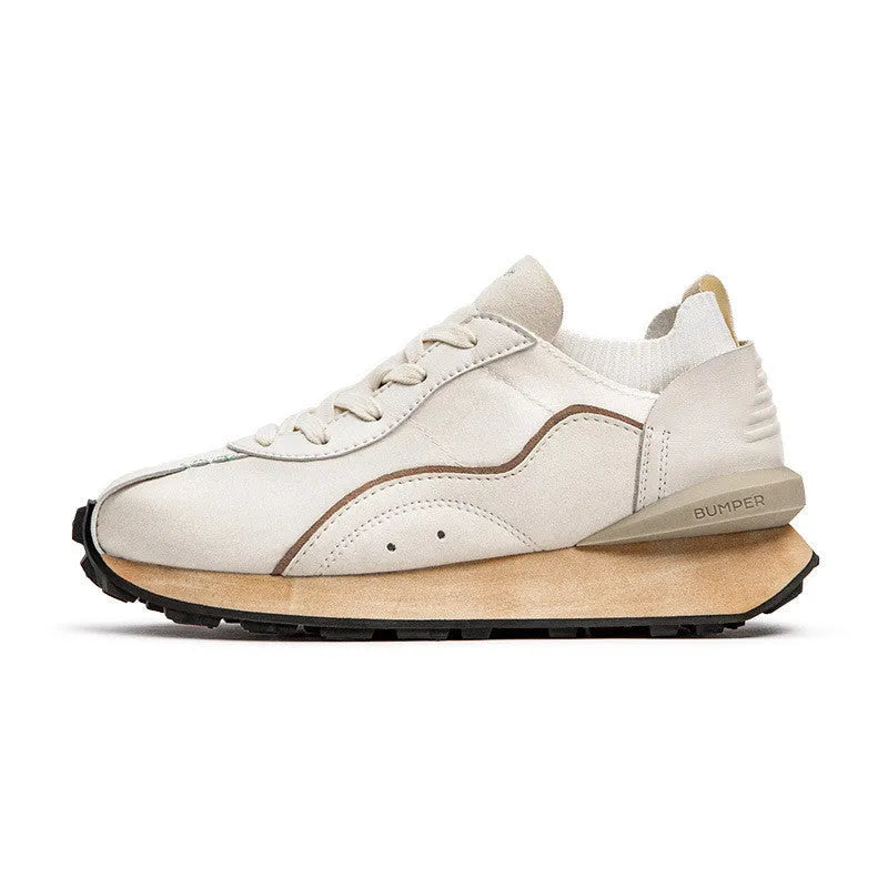 Men's casual retro running shoes in blue white with round toe and rubber sole