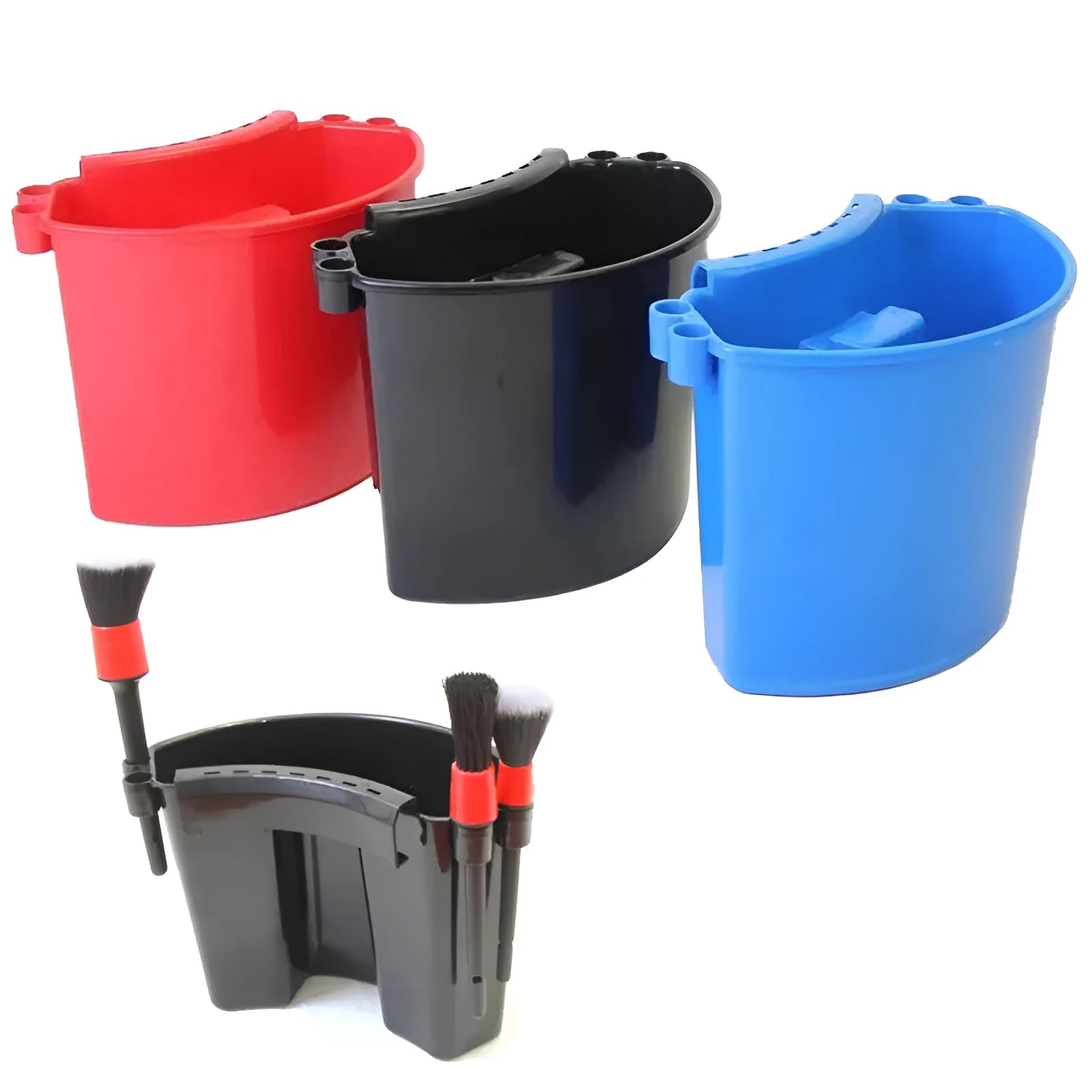 PP plastic car wash bucket in black, red, blue, or pink colour options