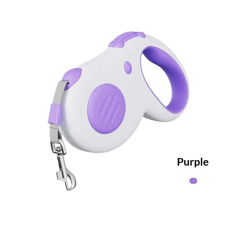Automatic retractable dog leash with 5m black cord, ABS plastic housing, and anti-slip handle for walking