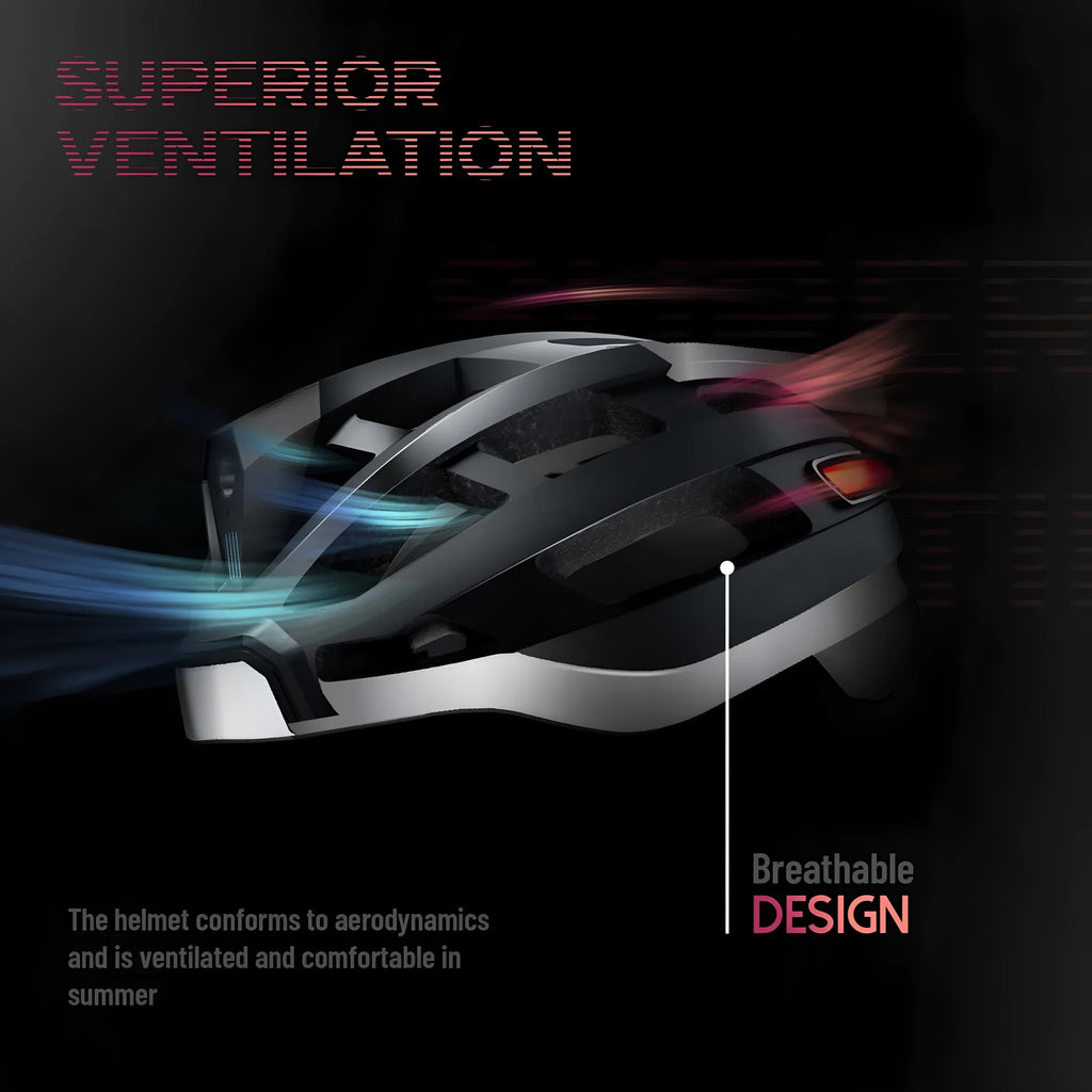 Black and grey smart cycling helmet with integrated warning light system and USB charging port