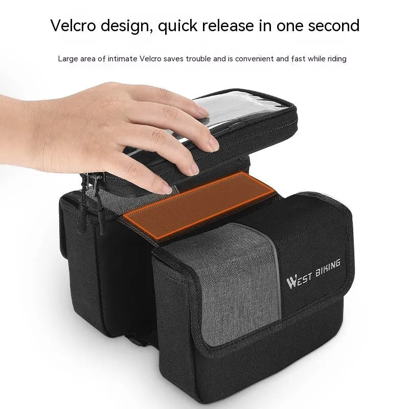 Black and gray Oxford cloth bilateral tube touch screen saddle bag with 2L capacity