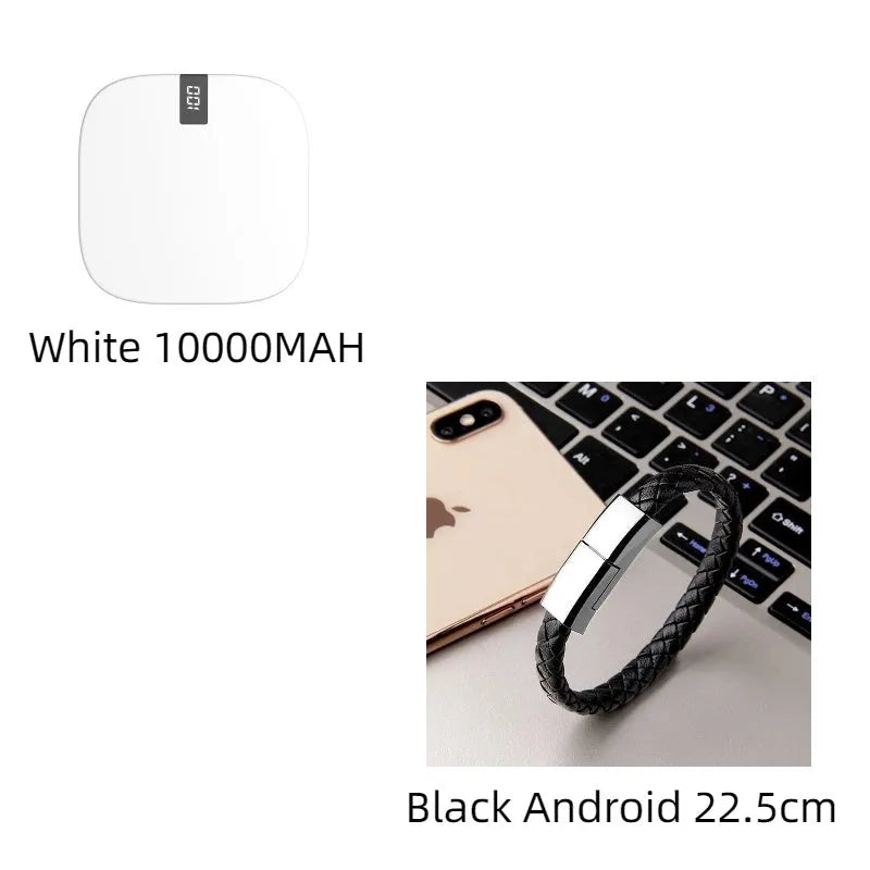10000 mAh mini power bank with digital display in black, compact portable charger with two USB ports