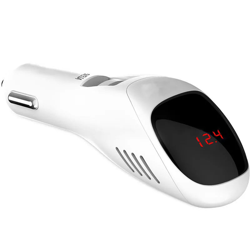 White car USB charger and air purifier combo device with negative ion generator.