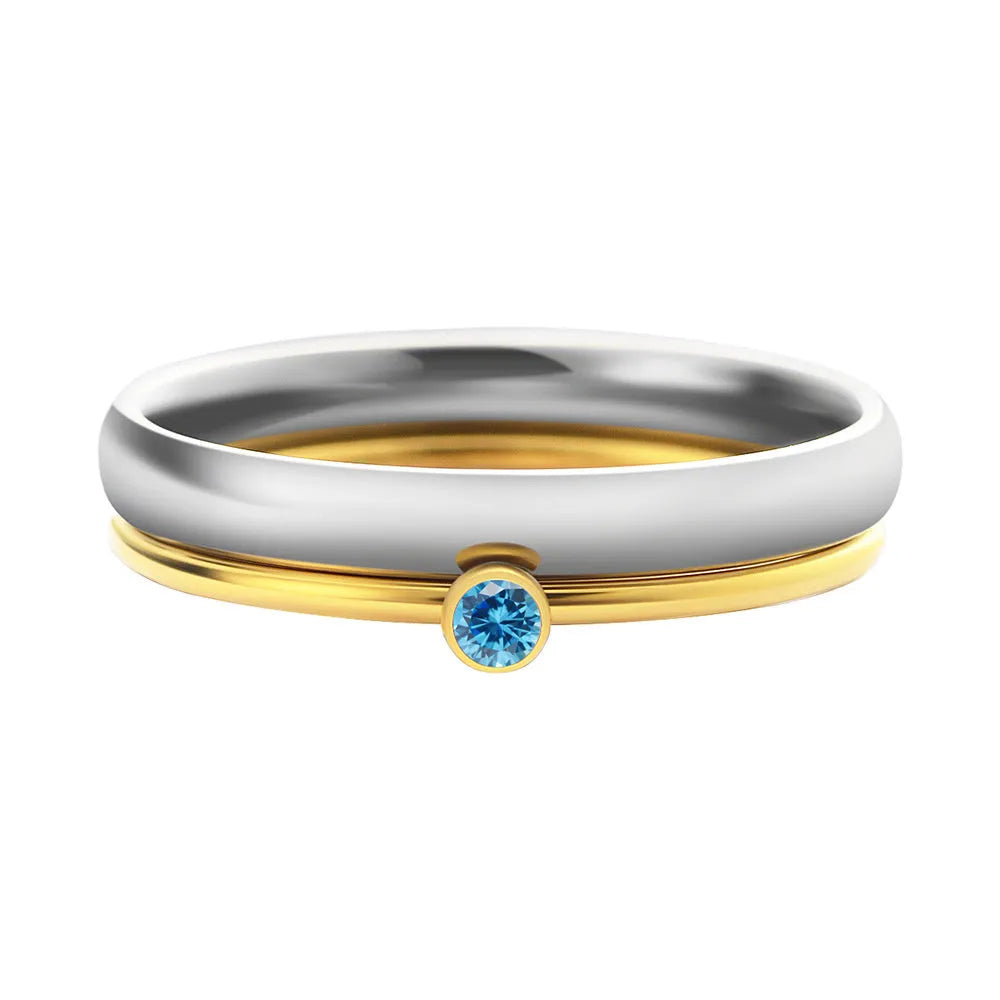 December birthstone titanium steel ring with engraved geometric design and gold accents