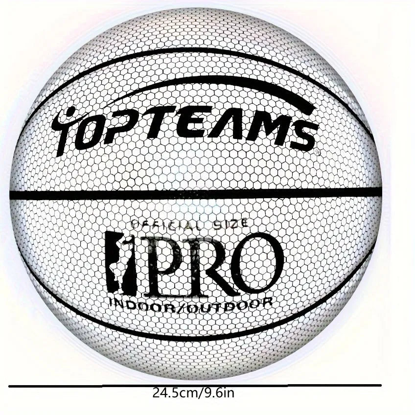 Creative fluorescent basketball with holographic reflective surface in Chroma and White colour options