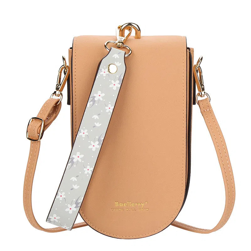 Women's red-brown PU leather crossbody phone bag with solid colour and wear-resistant feature