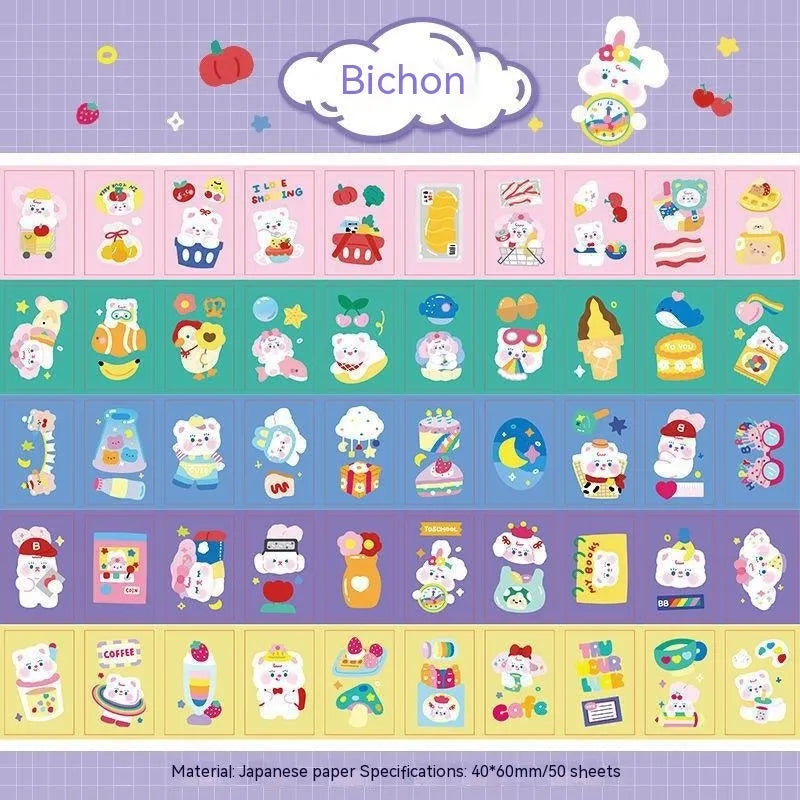 Japanese cartoon character paper stickers measuring 40x60mm with heart and lollipop designs