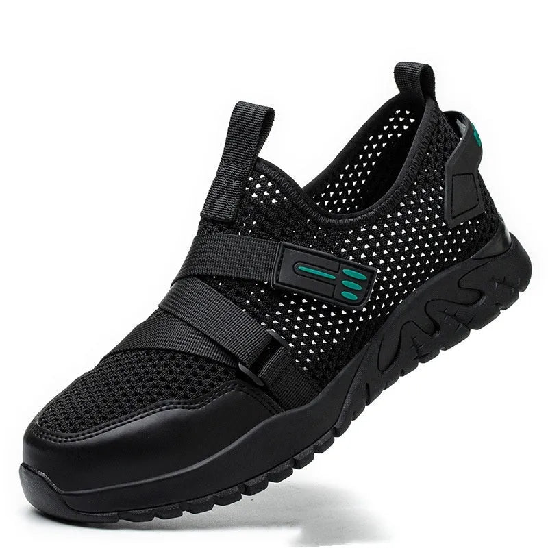 Anti-smash anti-puncture work insulation safety shoes with flying woven upper and rubber sole