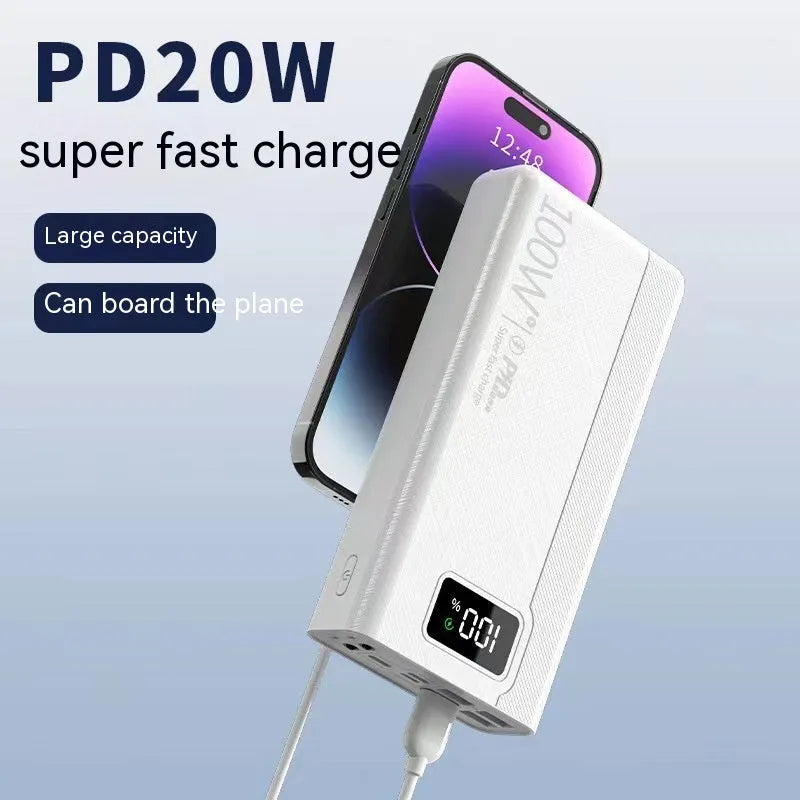 Large capacity power bank in black or white with fast charging support
