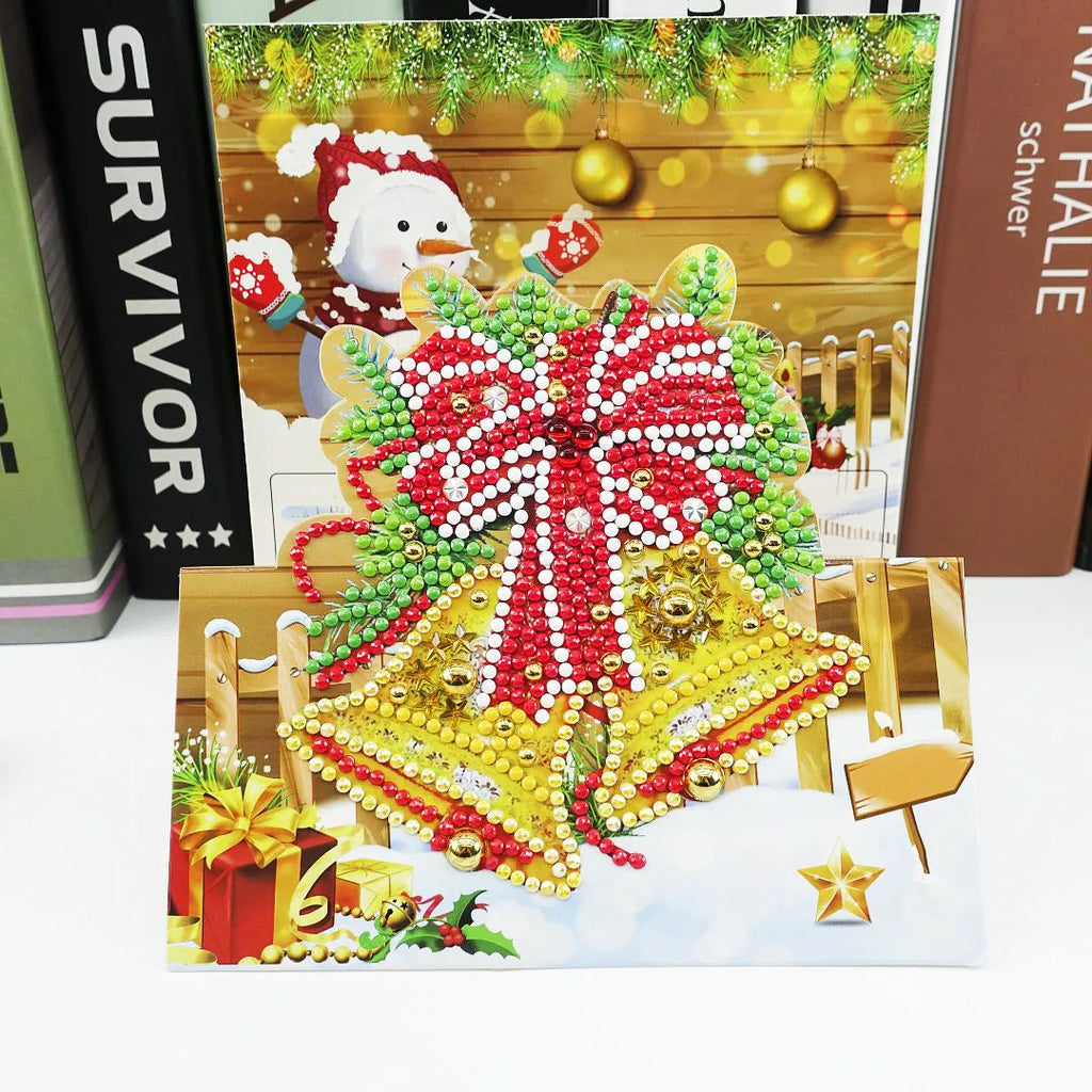 DIY diamond painting greeting cards, 5D cartoon design, folded size 15 x 15 cm, resin diamond and cardboard, 1 pair.