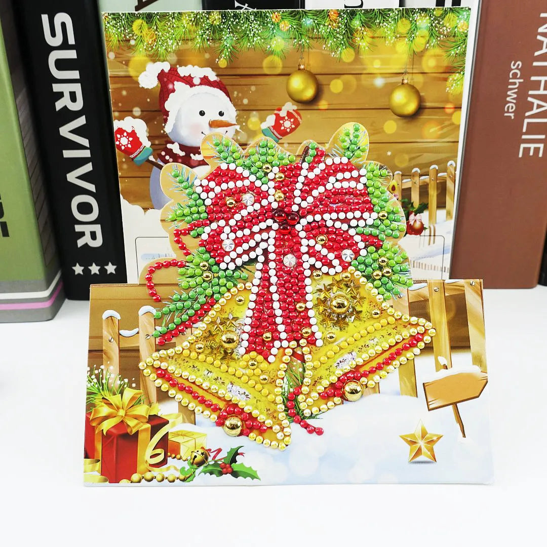 DIY diamond painting greeting cards, 5D cartoon design, folded size 15 x 15 cm, resin diamond and cardboard, 1 pair.