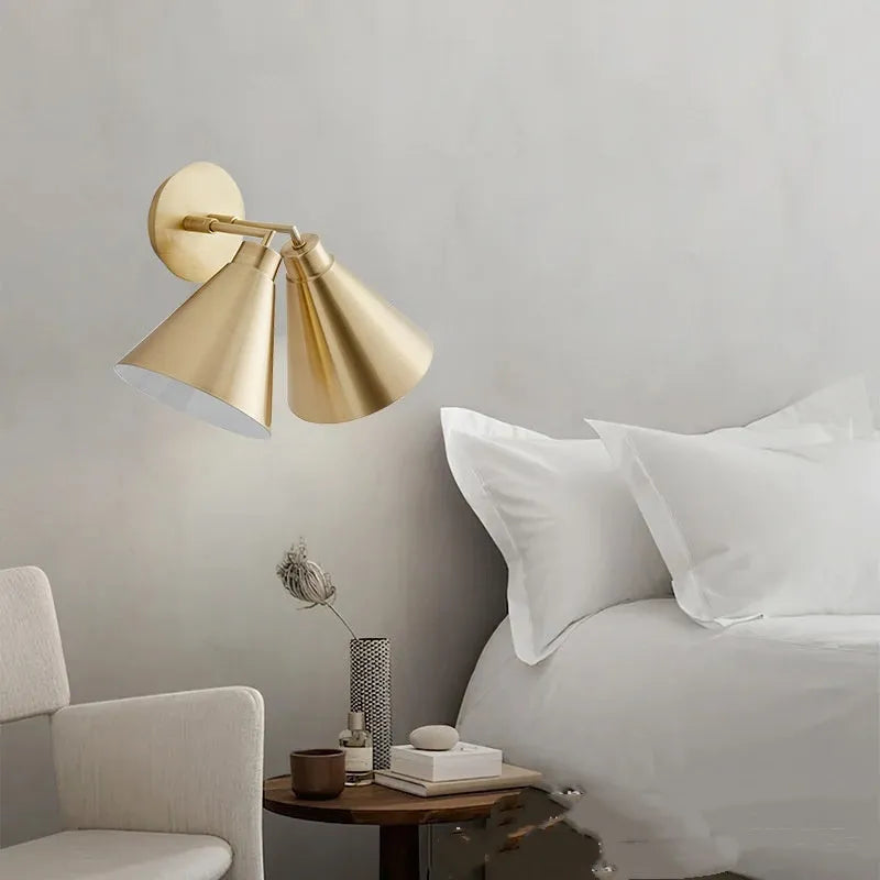 Double-headed industrial style wall lamp with iron shade and adjustable steering heads
