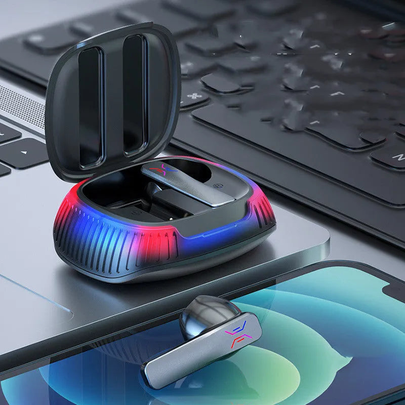Hall Flashing wireless gaming headset with earplug design in black and white colour options