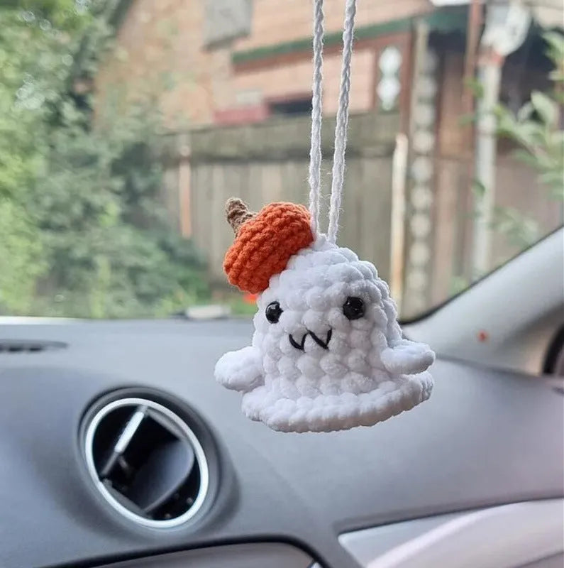 Plush hand-woven automobile hanging ornament with cartoon design for car interior decoration