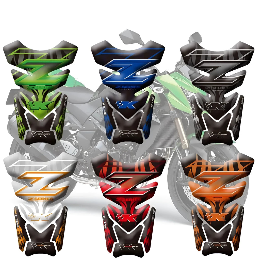 3D fish bone fuel tank sticker for Z750 Z1000 in black and green, paper anti-scratch decal