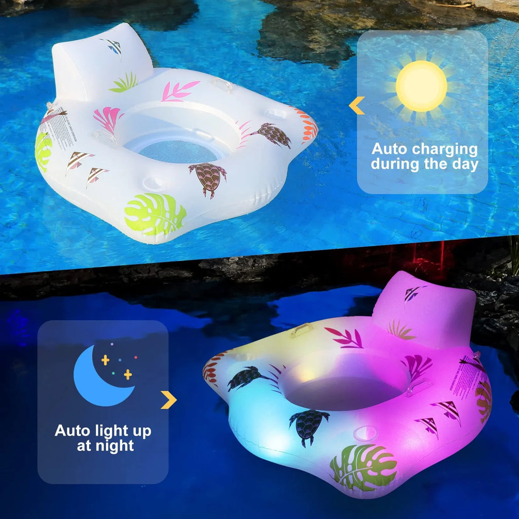 White U-shaped inflatable float with luminous features for water recreation