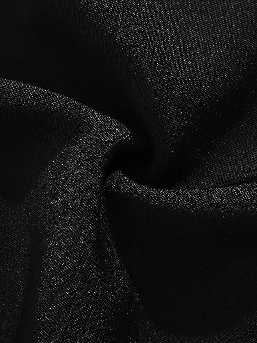 Black loose-fit men's shorts with a semi-elastic waist, zipper fly, and a colour button.