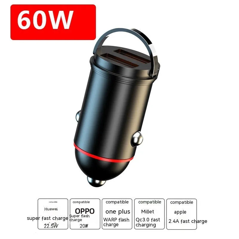 Black zinc alloy car charger with 200W super fast charging capability and compact 38mm design